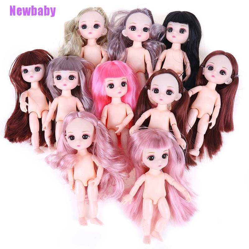 (Newbaby) Mainan Boneka Bayi Mini 13 Dengan Rambut Pink / Silver Ukuran 16cm Naked