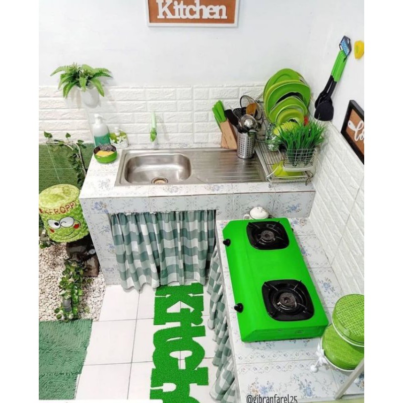 gorden dapur murah / korden kolong dapur motif kotak-kotak hijau / emily hijau
