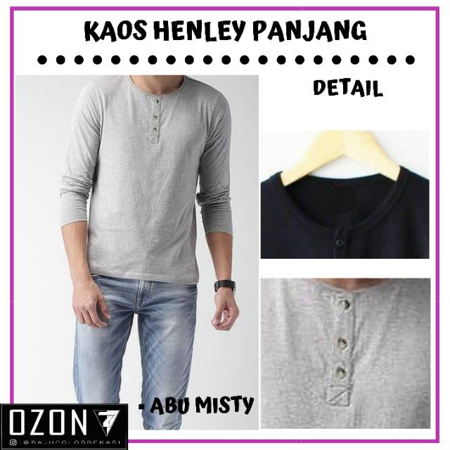 Kaos henley kancing lengan panjang best seller biru dongker navy