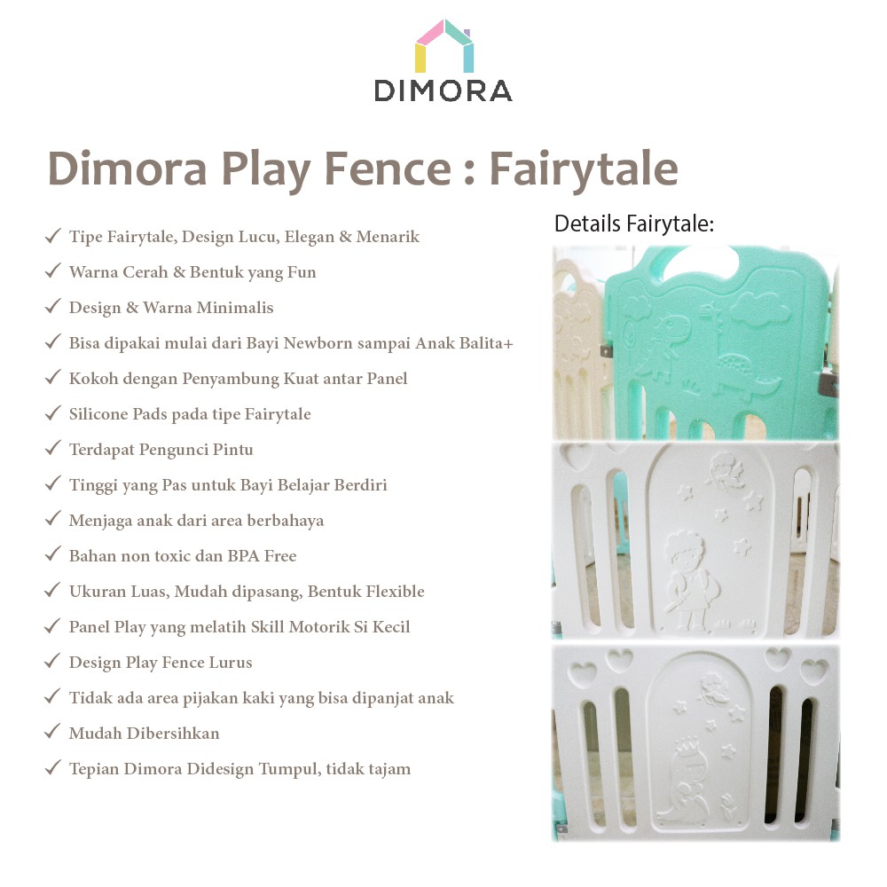 Dimora FAIRYTALE 10+2 - White &amp; Aqua Play Fence Pagar Pembatas Area Main Anak Bayi