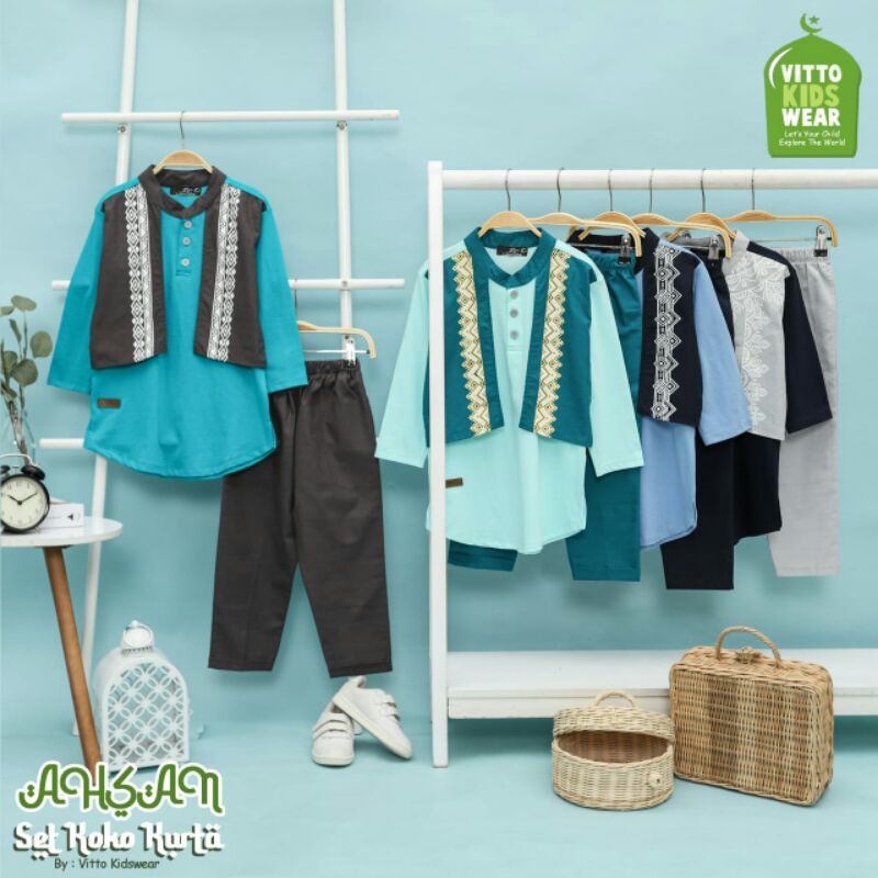 Setelan Koko Anak 4-12 Tahun/ Set Koko Kurta Anak/ Set Kurta Rompi Ahsan