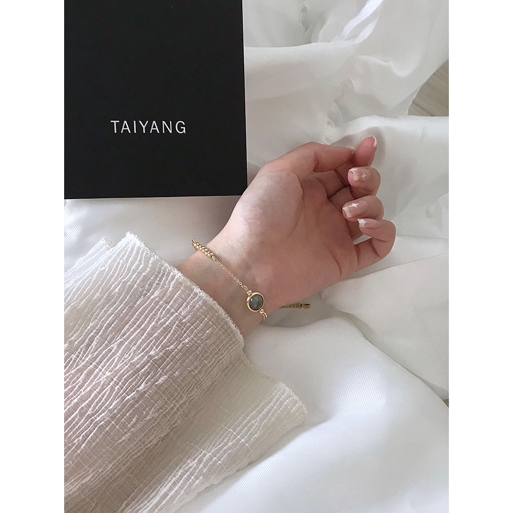 Gelang Rantai Aksen Manik-Manik Kristal Warna Emas Untuk Wanita