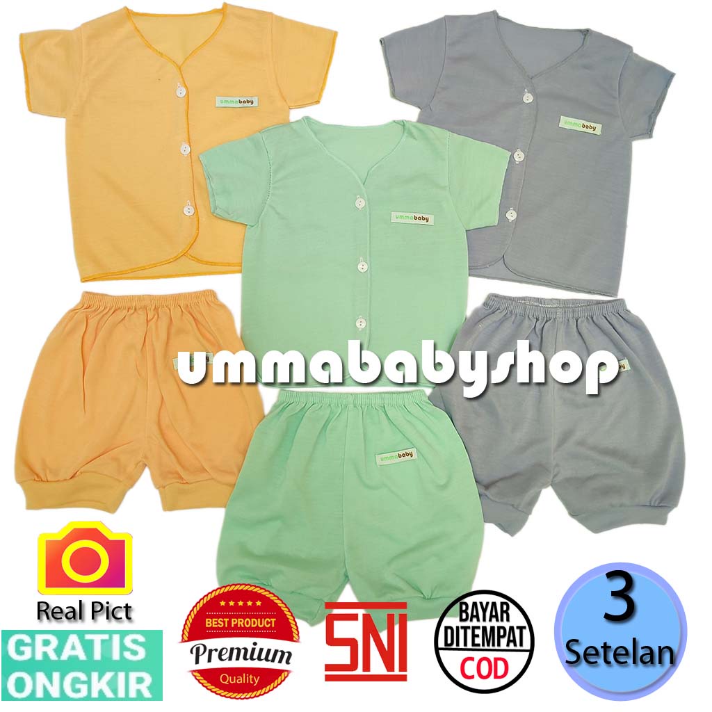 6 pcs / 3 Set Setelan Baju Bayi Baru Lahir Lengan Pendek Katun Halus Lembut SNI Baju Celana Paket Newborn Baby Perlengkapan Bayi Baru  Lahir Gift Kado Bayi Laki Perempuan