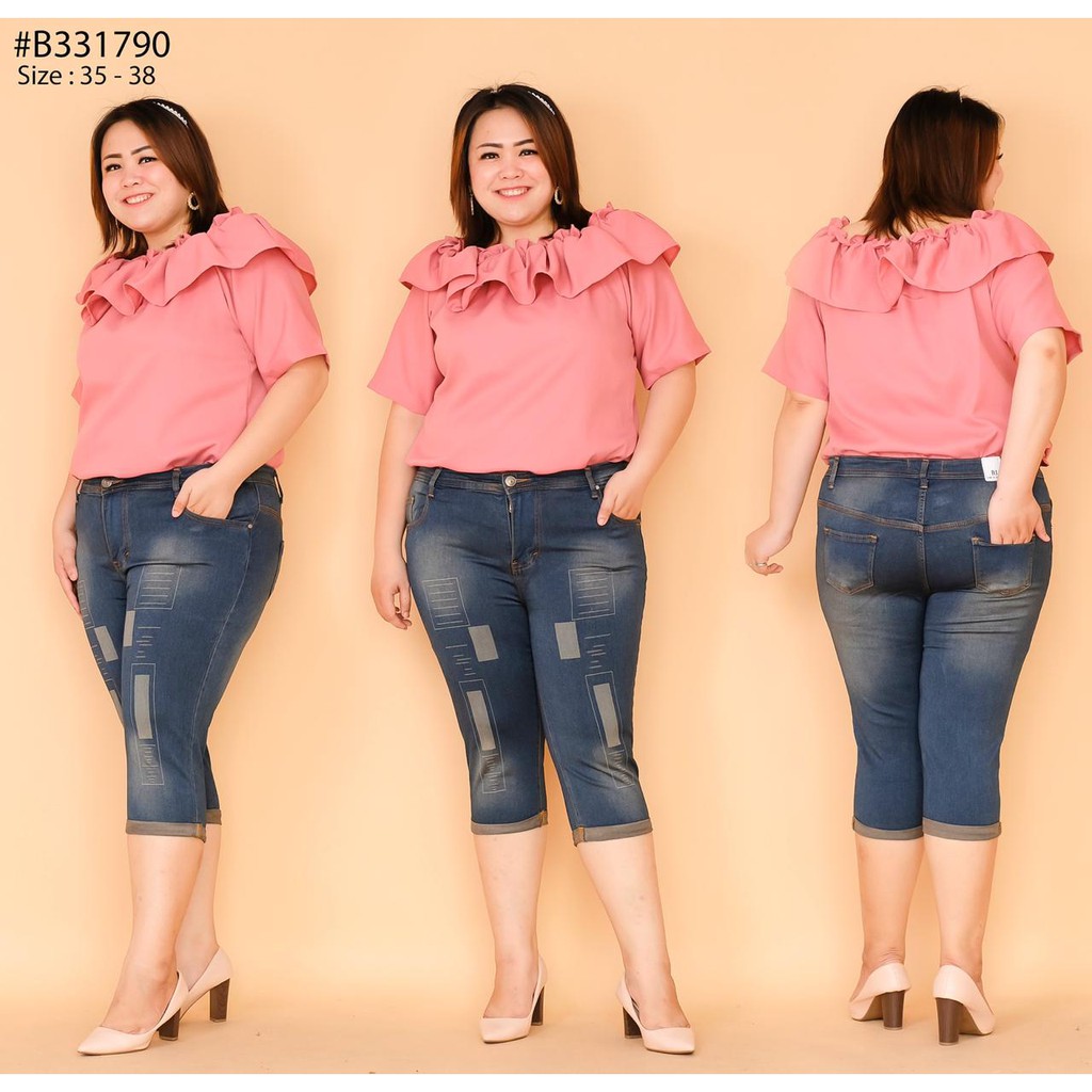 RJ - Celana Jeans Wanita Jumbo - Laser Stik Balik - Softjeans Import