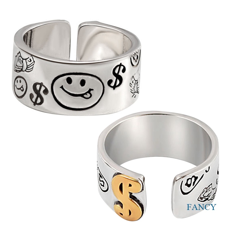 Perhiasan Cincin Sterling Silver 925 Wanita Adjustable Desain Bintang Smiley Face Vintage