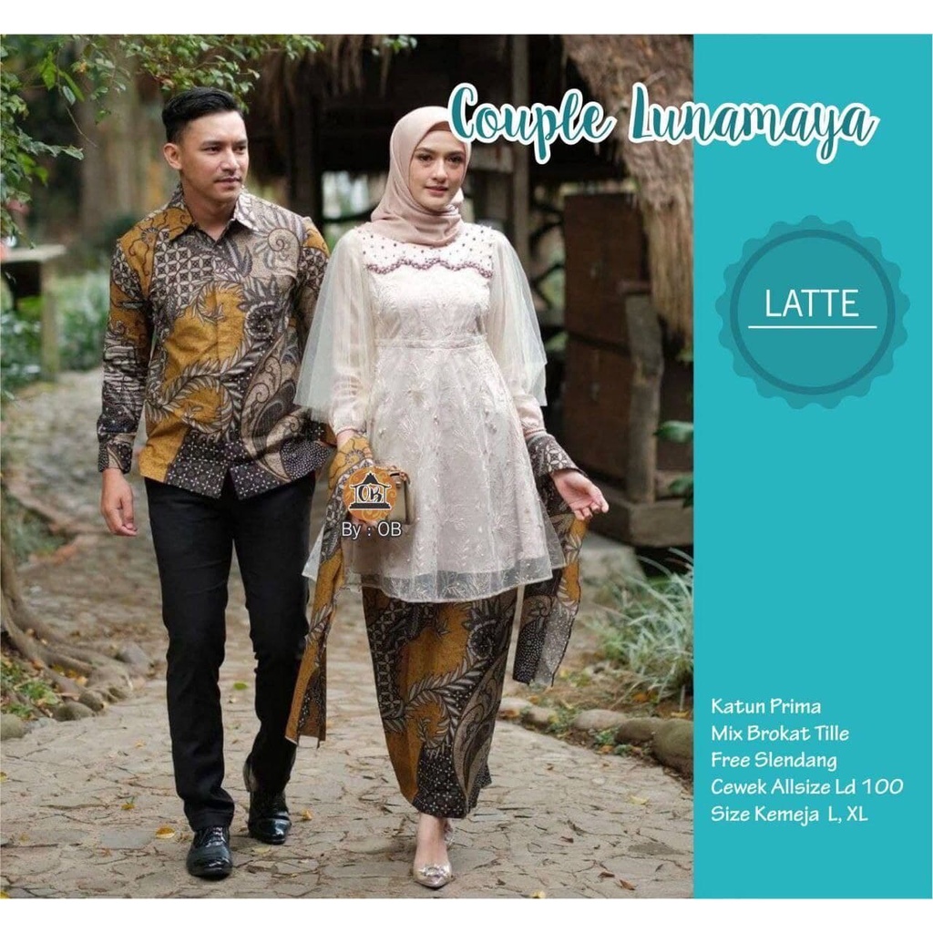 [PROMO 8.8] AUFFAMART - Batik Couple Aisyah Payet Lengan Panjang  Couple Batik Brukat Modern