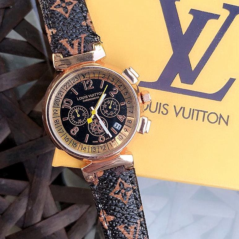 ✔ QMK LV Jam Tangan Kuarsa Kalender Wanita LV Same Fashion Women Calendar Old Flower Watch Ready