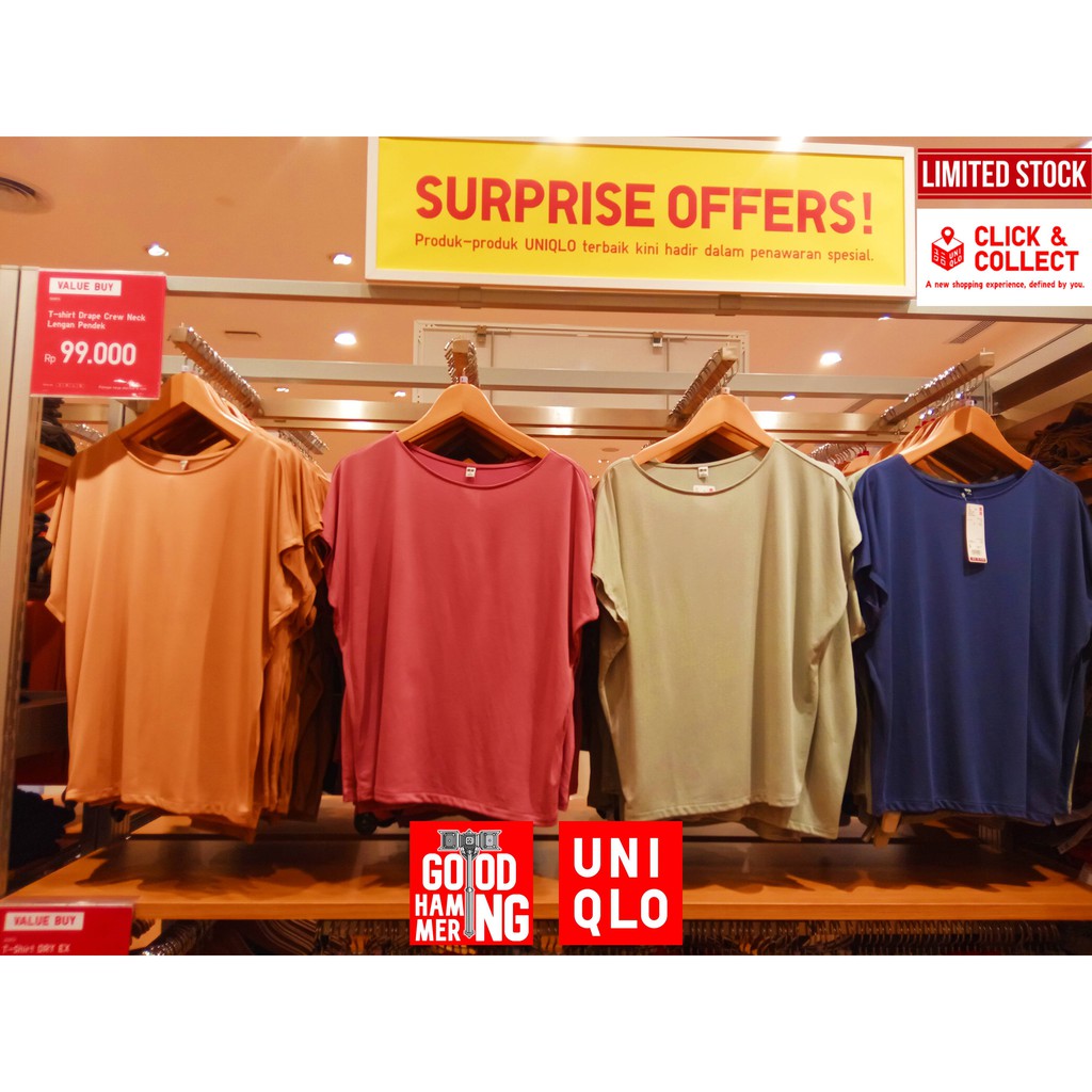 SALE UNIQLO  WOMEN UNIQLO  WANITA  T  SHIRT  DRAPE CREW NECK 