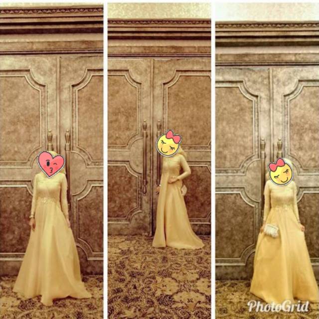 Nego: Set Gaun + hijab organza premium + manset baju premium