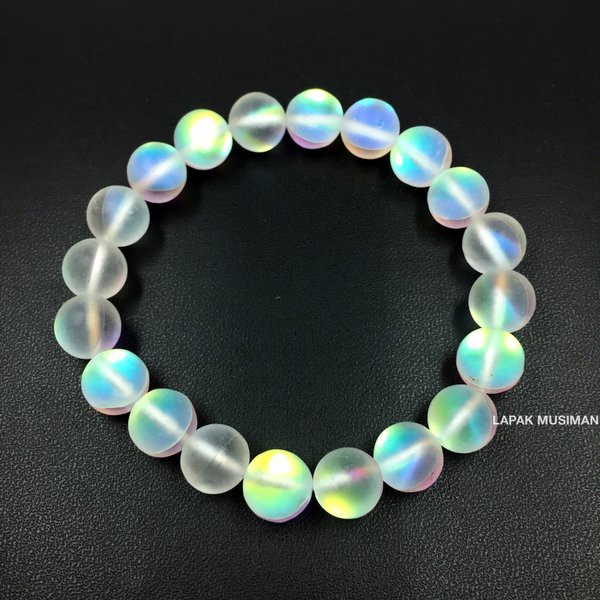 [Bayar di Tempat] GELANG BATU ANGEL BEADS MOONSTONE BIDURI BULAN ASLI LANGKA