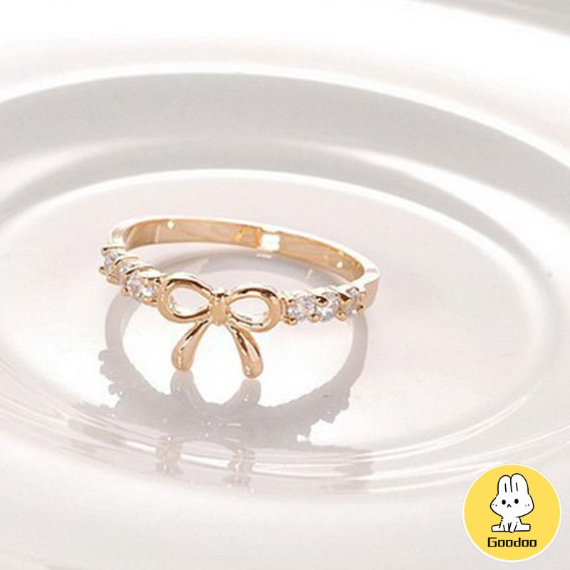 Cincin Korea Desain Pita Hias Berlian Gaya Simple Untuk Wanita -Doo