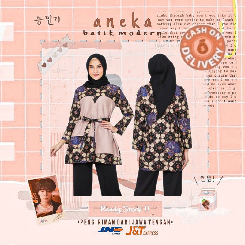 ATASAN BLOUSE BATIK WANITA LENGAN PANJANG WARNA UNGU LILAC COKLAT MERAH ORANGE HITAM KANTOR