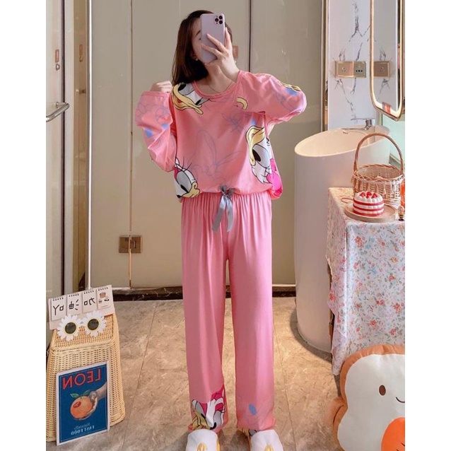 BAJU TIDUR WANITA DEWASA/PIYAMA RENDA PP/BAJU TIDUR IMPORT MURAH-Pp duck pink