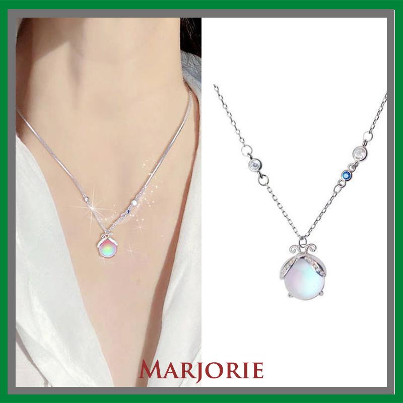 Moonstone Firefly Kalung Wanita Senior Rantai Klavikula Siswa Hadiah Ulang Tahun Desain Niche-MJD