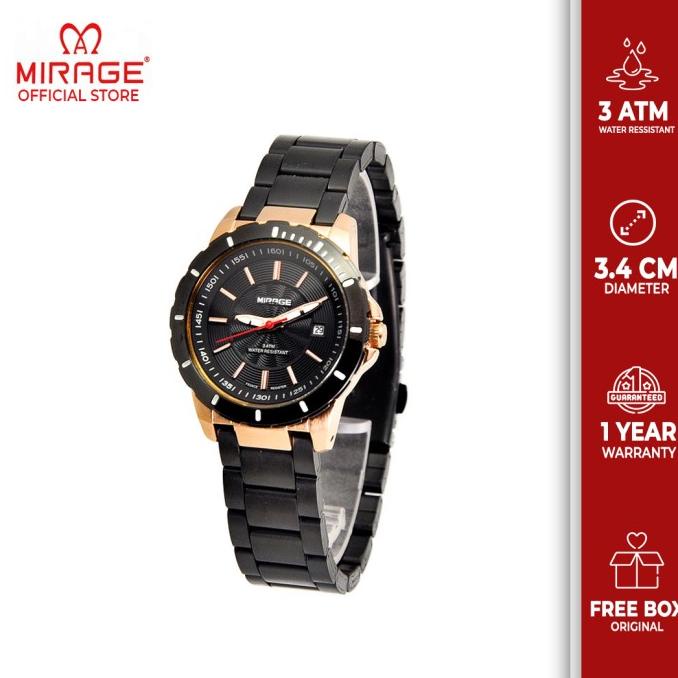 Jam Tangan Wanita Terbaru MIRAGE 8549L Black Rosegold barang ada