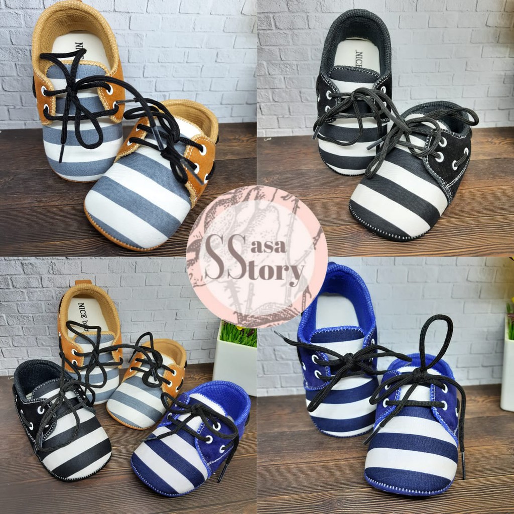 SEPATU PREWALKER BABY BAYI UNISEX MOTIF GARIS 0-12 BULAN GP12