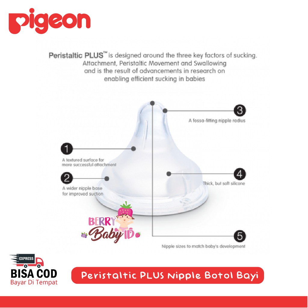 Pigeon 3 pcs Peristaltic Plus Nipple Blister Wide Neck Botol Susu Bayi Berry Mart