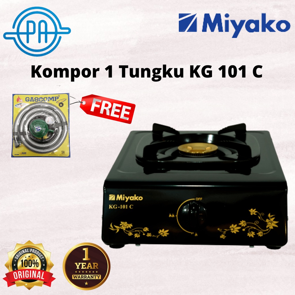 PROMO KOMPOR MIYAKO KG 101 C KG101C  KG 101C KOMPOR GAS 1 TUNGKU FREE SELANG REGULATOR SNI