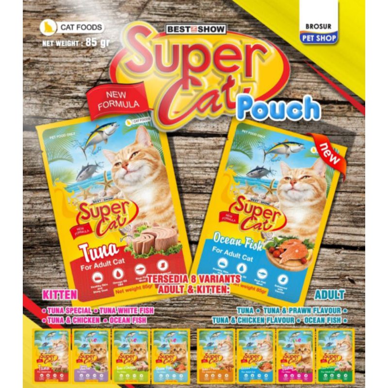 supercat makanan basah kucing adult kitten sachet pouch 85gr