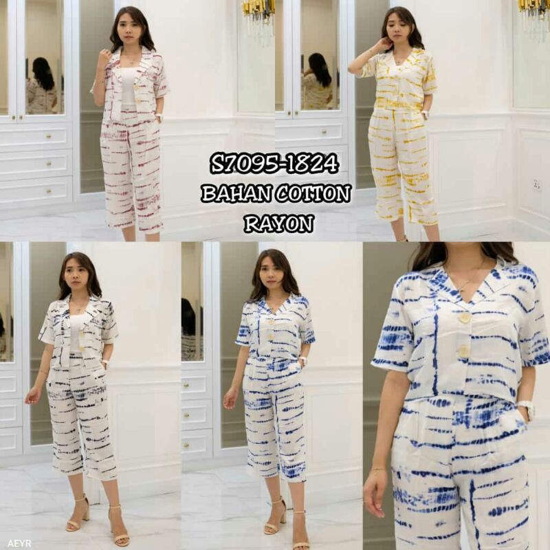 Setelan celana katun rayon, setcel