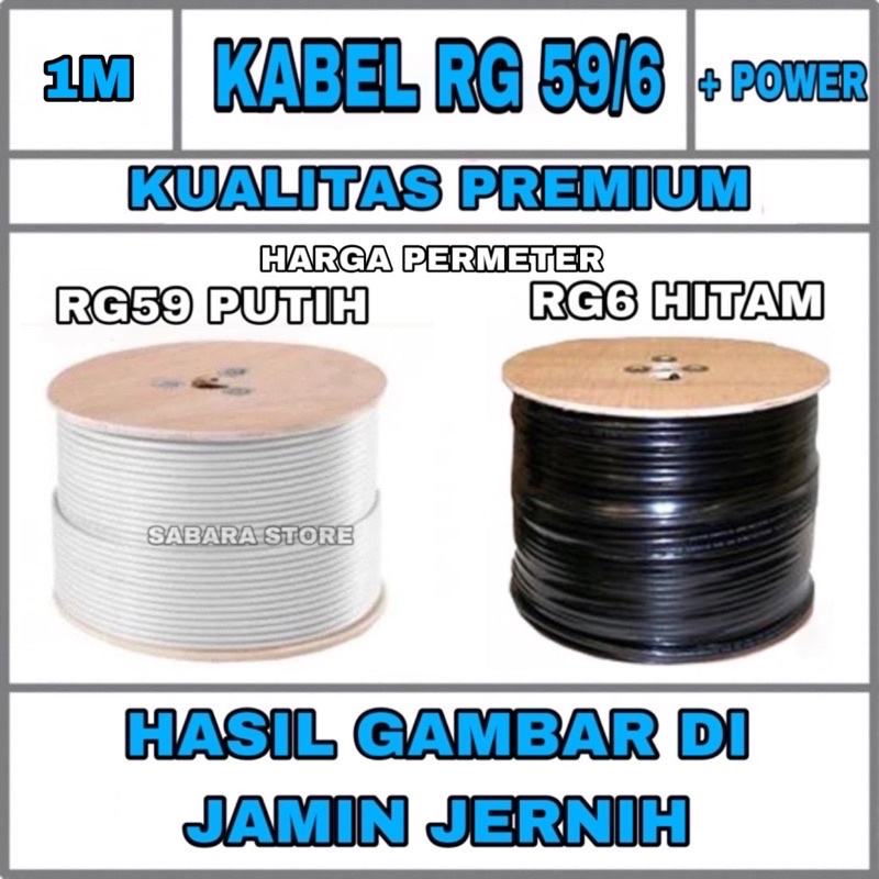 kabel coaxial RG59 / RG6 + power meteran eceran permeter untuk kamera cctv RG 59 / 6 1 m meter 1m 1meter murah