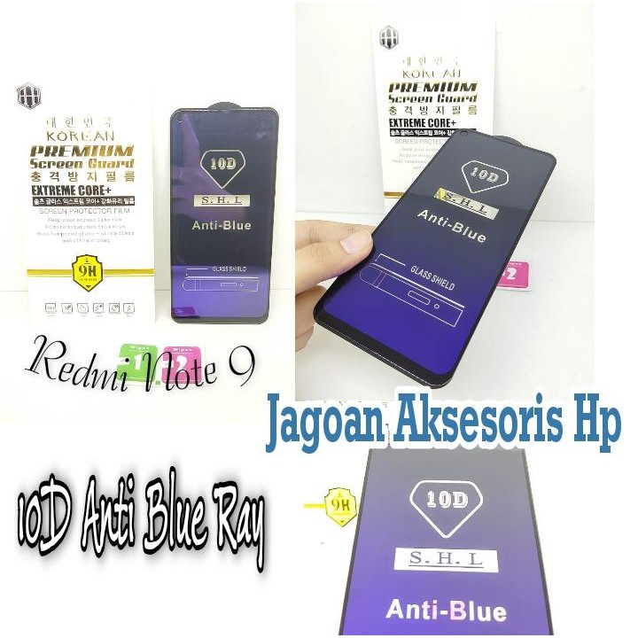 KOREAN Blue Ray 10D Redmi Note 9 6.53 inchi Tempered Glass FULL GLUE ANTI RADIASI