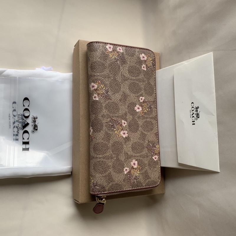 Coach Accordion Zip Wallet In Signature Canvas With Floral Bow Print (67245)