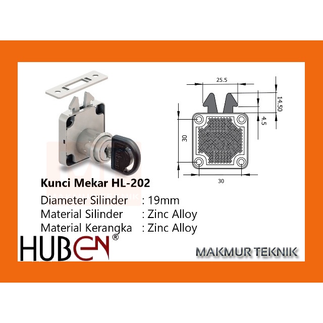 Huben HL-202 Kunci Mekar - Kunci Pintu Geser