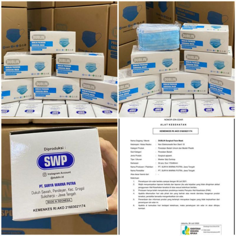 Masker Dublin 3ply Surgical Mask Kemenkes