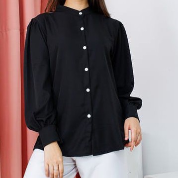 WANITA FASHION PEGGYA ATASAN KEMEJA WANITA BLOUSE-BLACK
