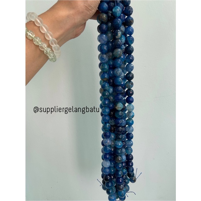 batu AQUAMARINE SERAT BIRU TUA FACETED 16mm cutting UKIR gelang kalung