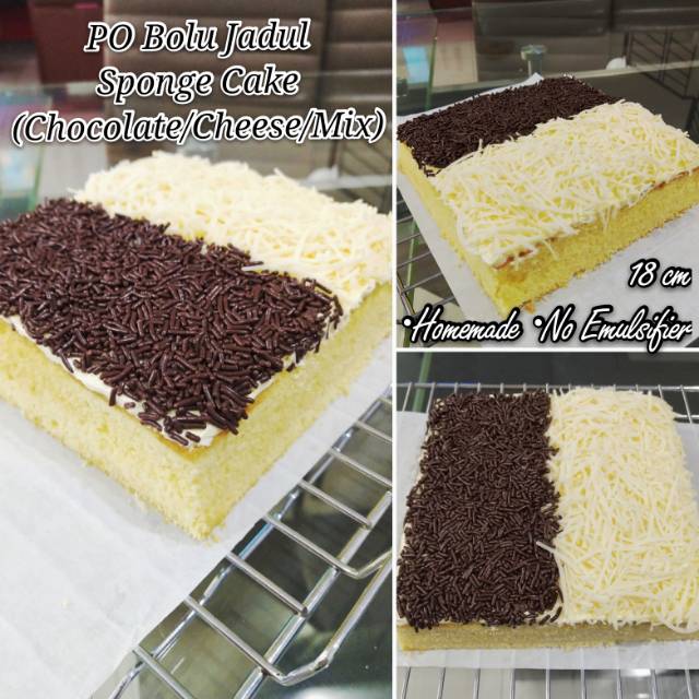 

Bolu Jadul Sponge Cake topping chocolate / cheese / mix