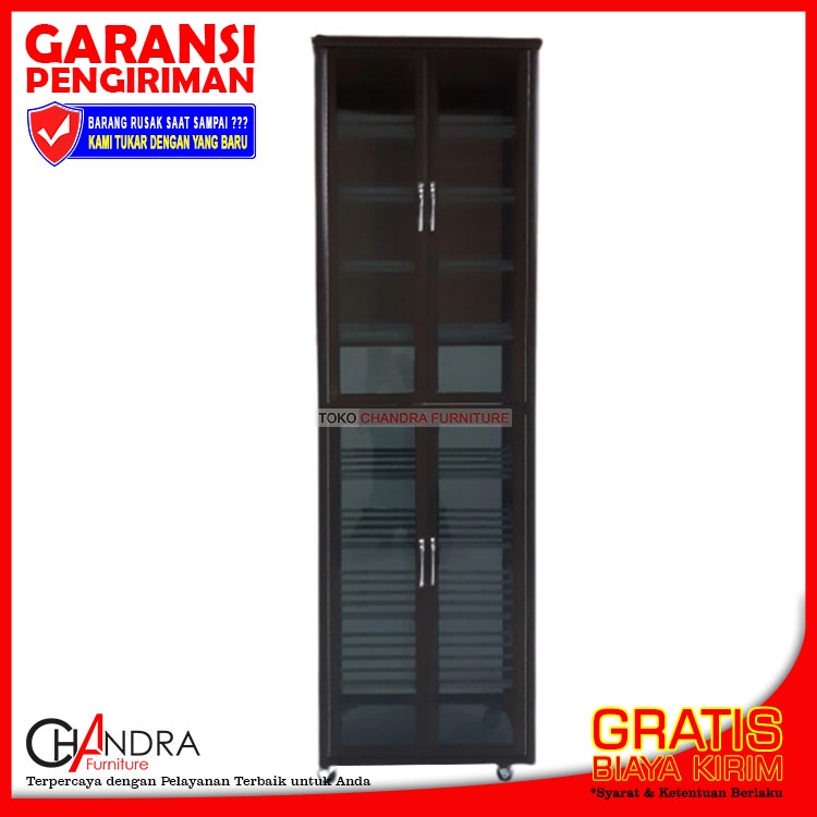 Lemari Rak Sepatu 10 Susun Kaca Riben + Roda Full Brown