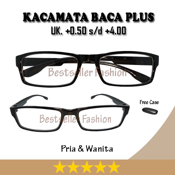 Kacamata Baca Rabun Dekat (+) Uk.+0.50 s/d +4.00 Warna Frame Hitam Persegi Panjang Kaca mata Plus Untuk Pria Wanita FREE KOTAK KACAMATA