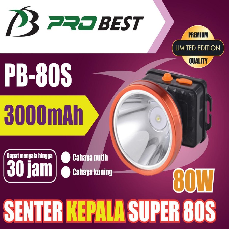 COD SENTER KEPALA CAS PROBEST PB-80S 3000MAH SUPER TERANG 80 WATT//SENTER PROBEST 80 WATT PB-80W CAHAYA PUTIH