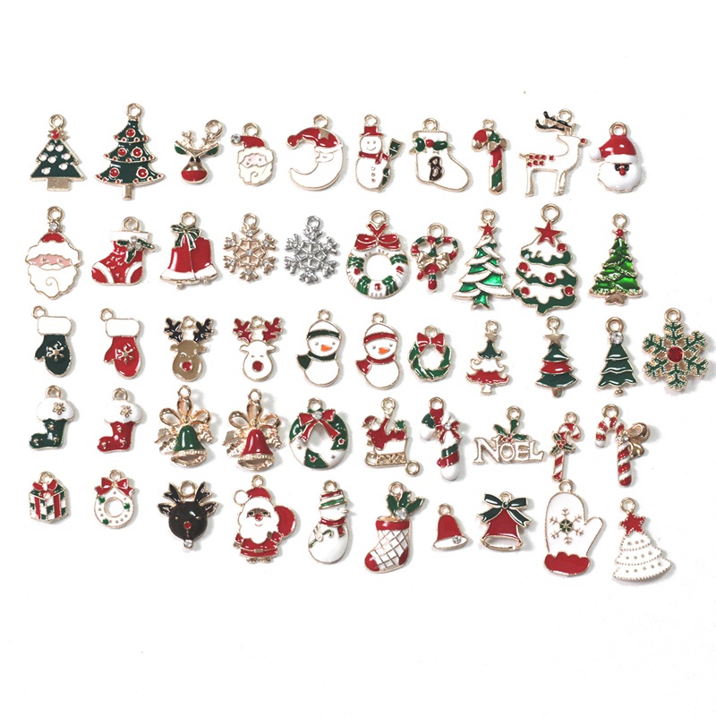 51 Pcs/Pack Drop Oil Pendants Christmas New Year Merry Charm Pendants DIY Xmas Jewelry