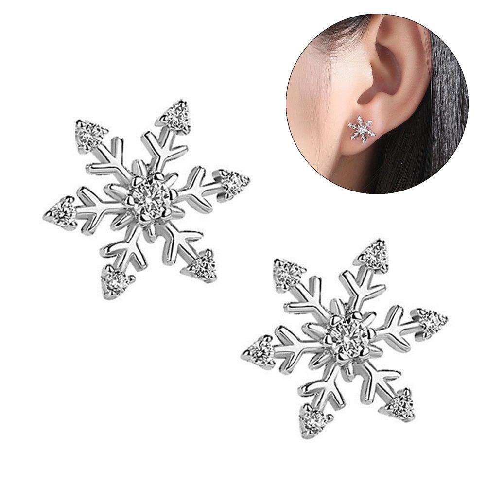 Nanas 1pasang Anting Snowflake Wanita Anak Hadiah Natal Berlian Berlian Berlian Imitasi