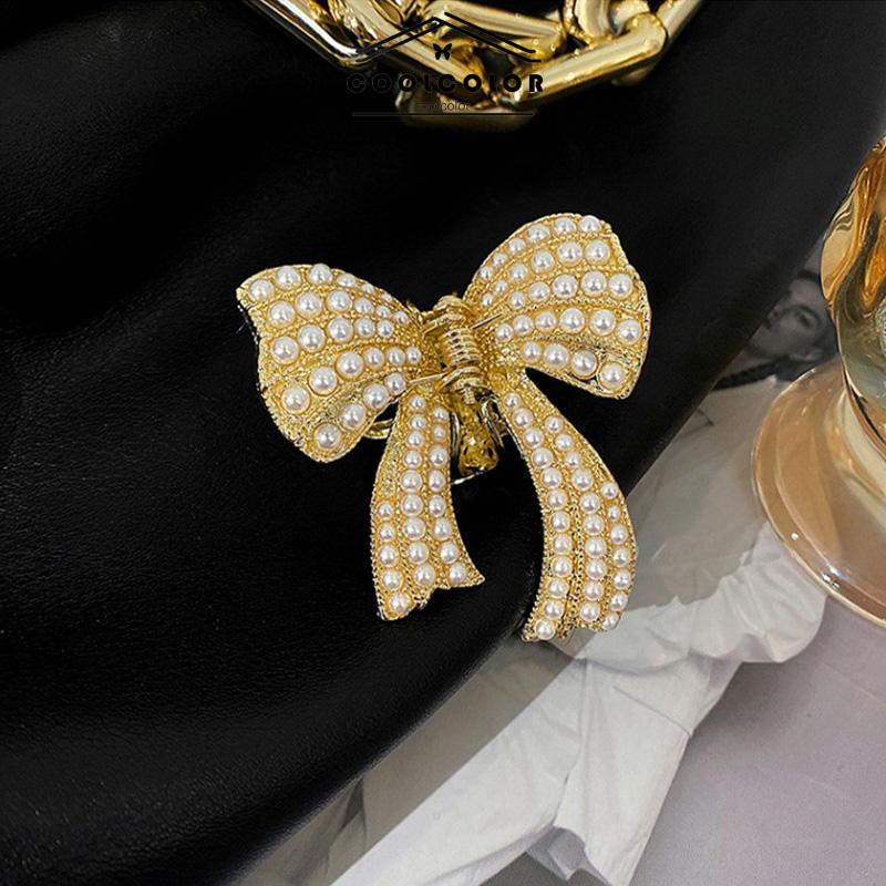 COD❤️Jepit Rambut Busur Simpul Mutiara Mutiara Anak Perempuan Rambut Panjang Sedang Aksesoris Rambut Fashion Wanita Perhiasan Fashion Simple Murah