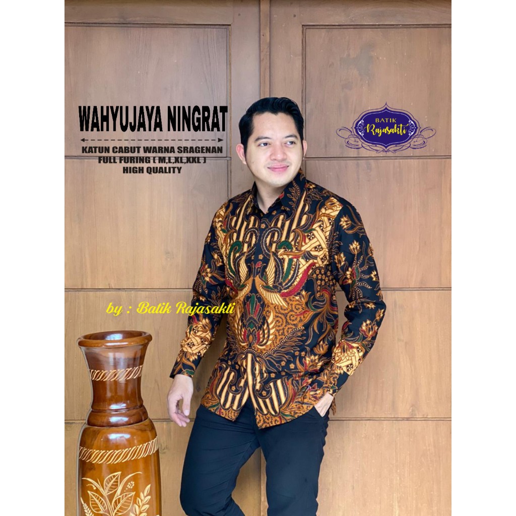 WAHYUJAYANINGRAT RAJASAKTI KEMEJA BATIK SOLO PRIA LENGAN PANJANG LAPIS FURING ATASAN BATIK PREMIUM MODERN KATUN HALUS BAHUWIRYA  BANAMITRA BANAMITRA PUTIH BANGSAWAN BAYU PUTRA BERLIAN BIRU BHARATAYUDA BIMASENA BIRENDRA BIRU INDAH BRAHMAKERTA BRAHMAKERTA M