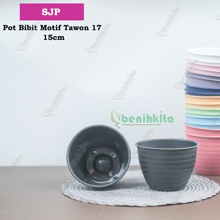 Pot Tanaman-Bunga 15cm Hitam Motif Tawon No.17 (SJP)