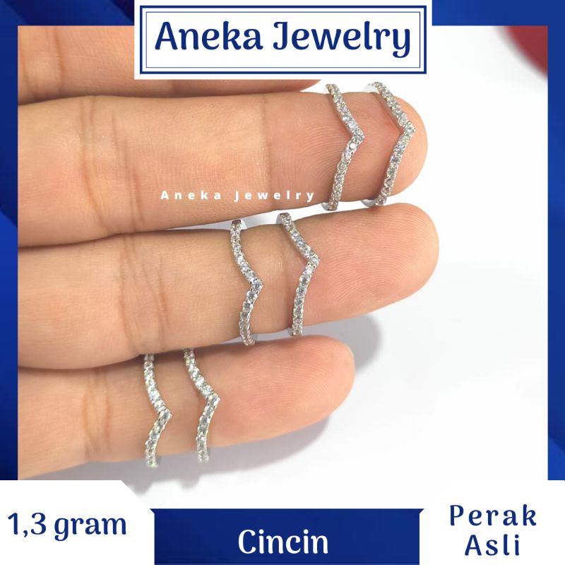 Cincin Cor V Mata2, Perak 925, Lapis Emas Putih