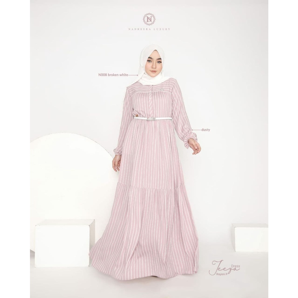 Jeeza Dress by Nadheera Luxury/Gamis Dress Daily Adem Motif Salur/Dress Rample Susun Busui