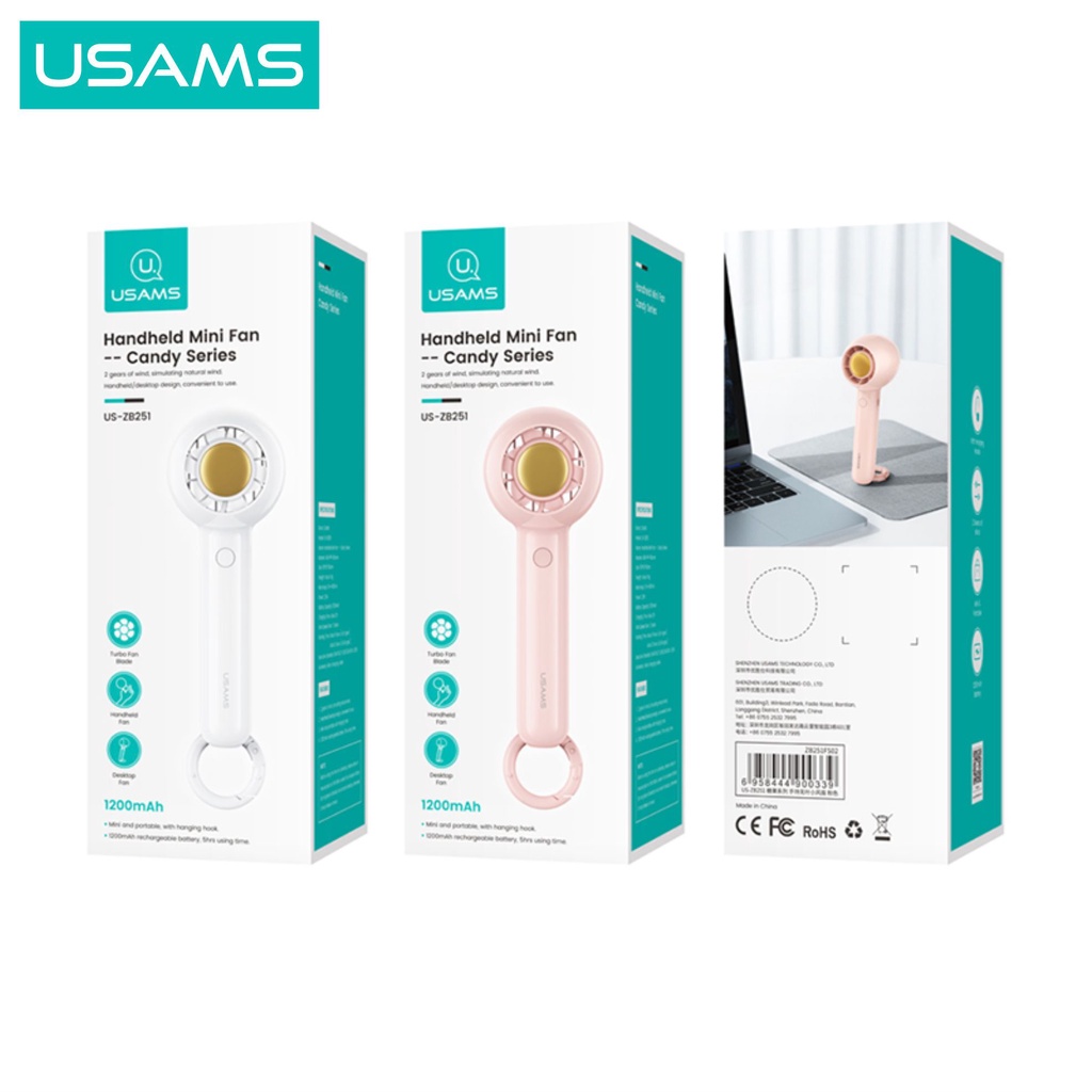 USAMS ZB251 Kipas Angin Portable Handheld Rechargeable Mini Fan