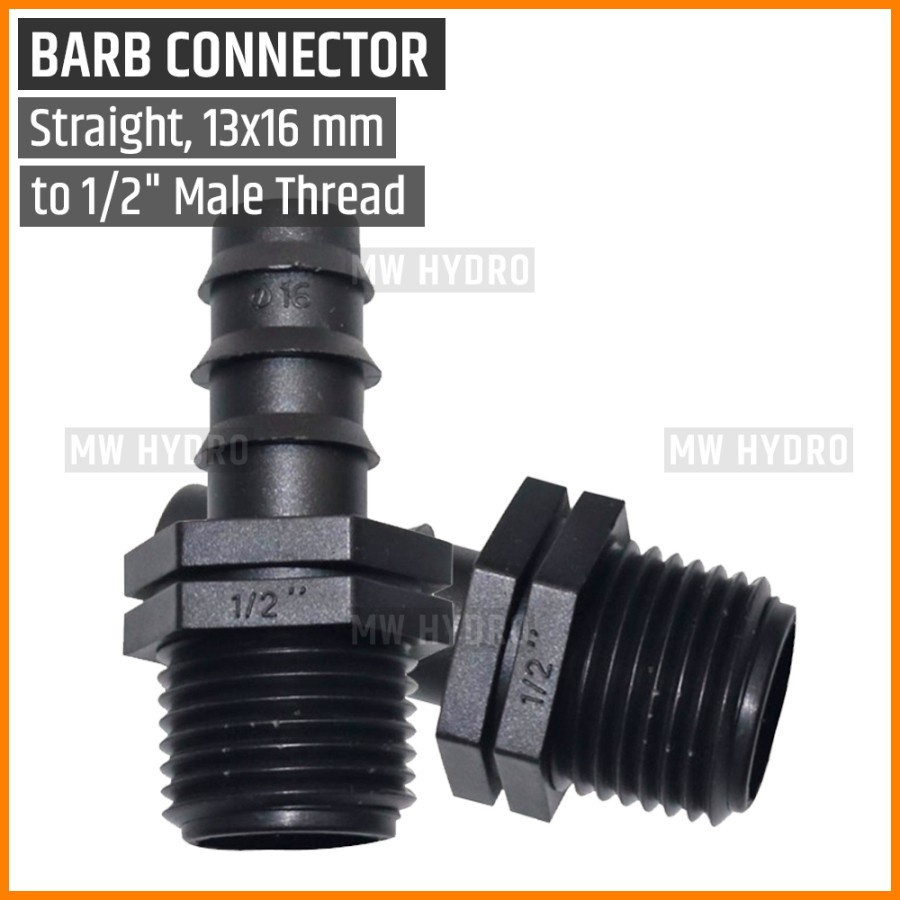 Male Connector 1/2 inch ke Selang PE 16 mm / 13 m