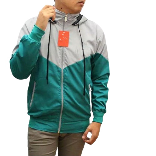 INDO - Jaket Parasut Olahraga Kombinasi | Jacket Lari Jogging Pria/Wanita Toska Abu