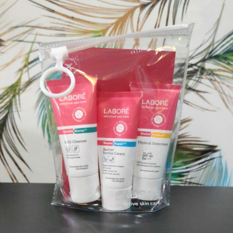 LABORE Kulit Sensitif Paket isi 3 Sensitive Skin Care On-The-Go Minis Cream 10ml Mild Cleanser 15ml Sunscreen 10 ml