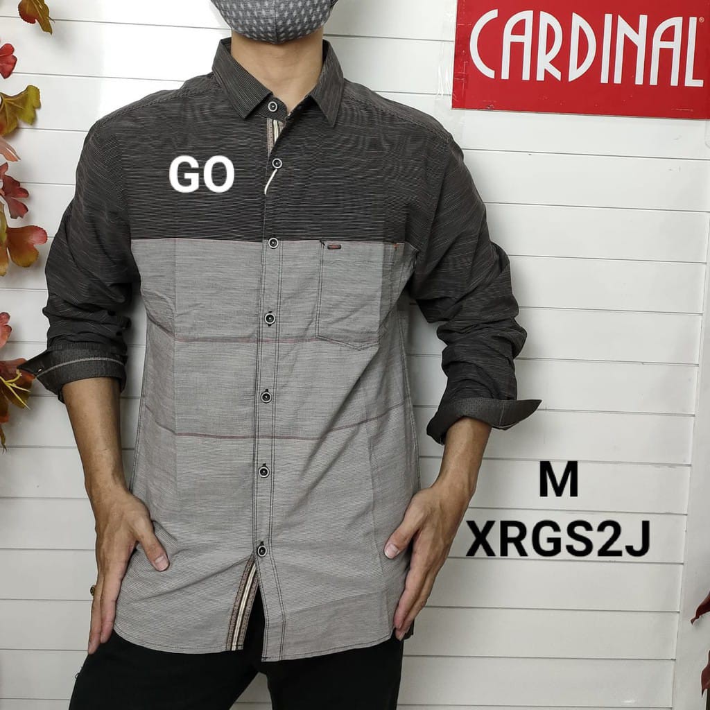 gos S-M CARDINAL KEMEJA CASUAL Pakaian Atasan Pria Kemeja Reguler Hem Casual Santai Lengan Panjang