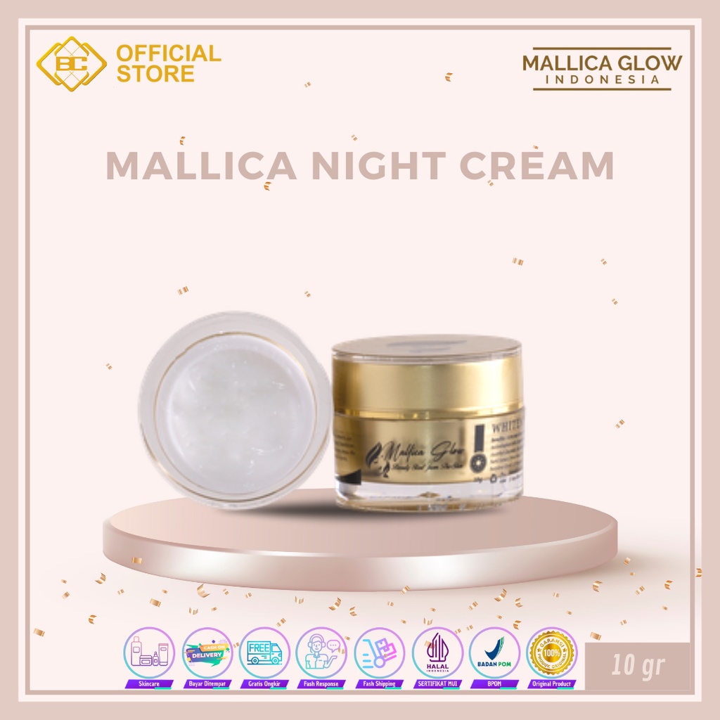 [Bakung Cosmetics] Mallica Glow Night Cream Whitening/Skincare/ Perawatan Kulit Wajah Wanita (COD)