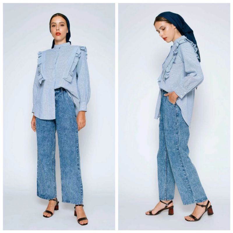 KHIEL DENIM PANTS BLUE || ALEZA LABEL