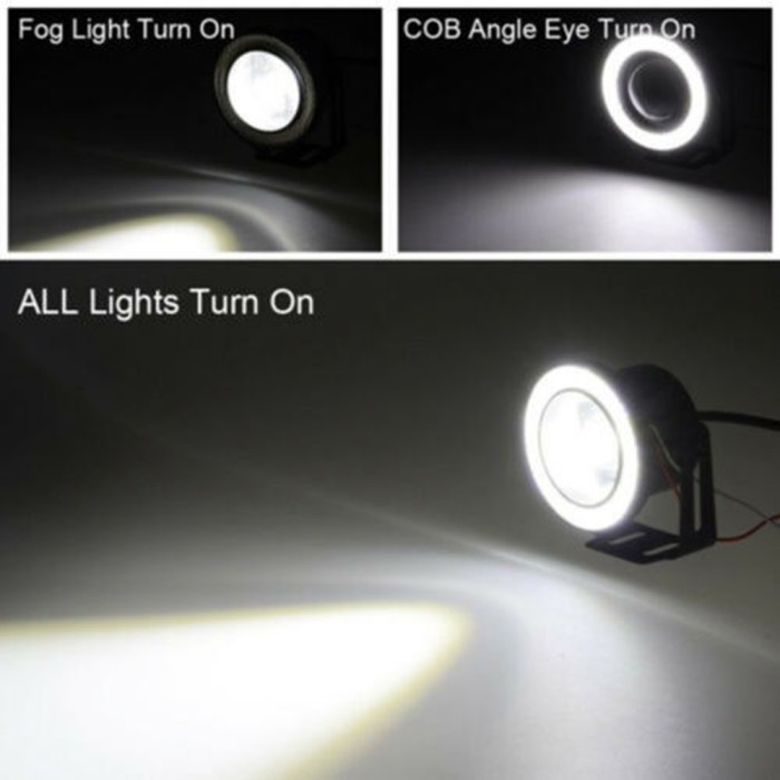 Fog Lamp LED Angel Eyes Lampu Kabut 89mm Universal Head Lights Lensa Projector